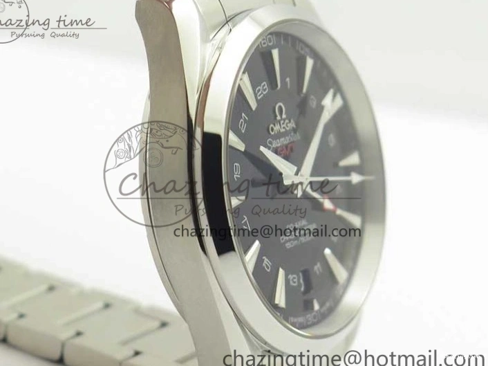 0310 Stylish Aqua Terra 150M GMT SS VSF 1:1 Best Edition Black Textured Dial on SS Bracelet A8605 Super Clone 8055